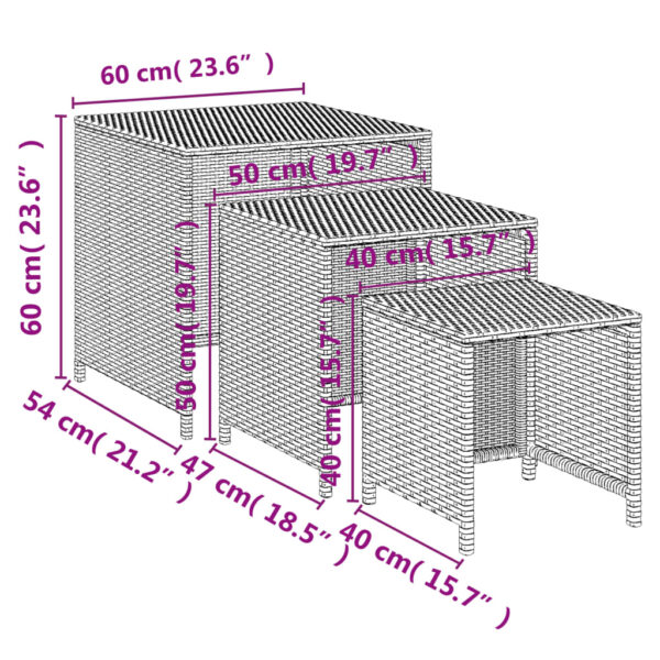 vidaXL Nesting Tables 3 pcs Brown Poly Rattan - Image 7