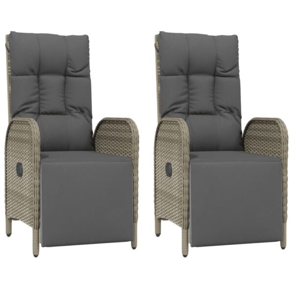 vidaXL Patio Reclining Chairs with Cushions 2 pcs Poly Rattan Gray - Image 2