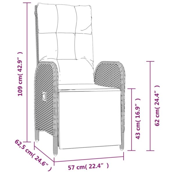 vidaXL Patio Reclining Chairs with Cushions 2 pcs Poly Rattan Gray - Image 9