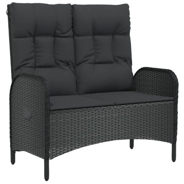 vidaXL Reclining Patio Bench with Cushions 42.1" Poly Rattan Black - Image 2