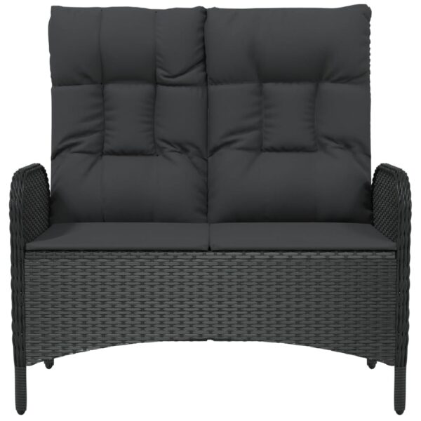 vidaXL Reclining Patio Bench with Cushions 42.1" Poly Rattan Black - Image 3