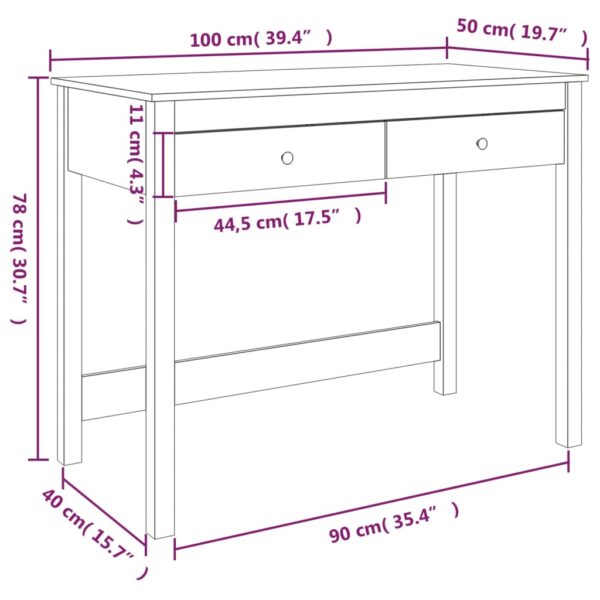 vidaXL Desk with Drawers 39.4"x19.7"x30.7" Solid Wood Pine - Image 10