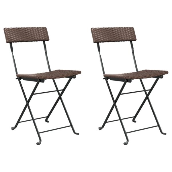 vidaXL Folding Bistro Chairs 2 pcs Brown Poly Rattan and Steel - Image 2