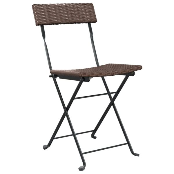 vidaXL Folding Bistro Chairs 2 pcs Brown Poly Rattan and Steel - Image 3