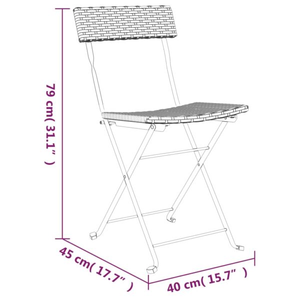 vidaXL Folding Bistro Chairs 2 pcs Brown Poly Rattan and Steel - Image 9