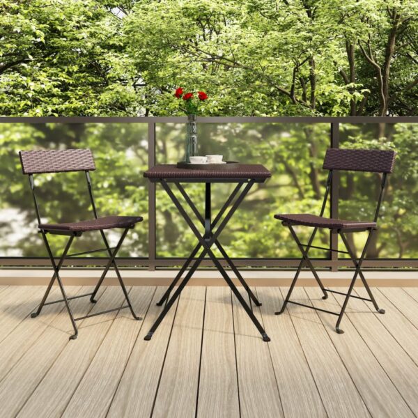 vidaXL Folding Bistro Chairs 2 pcs Brown Poly Rattan and Steel