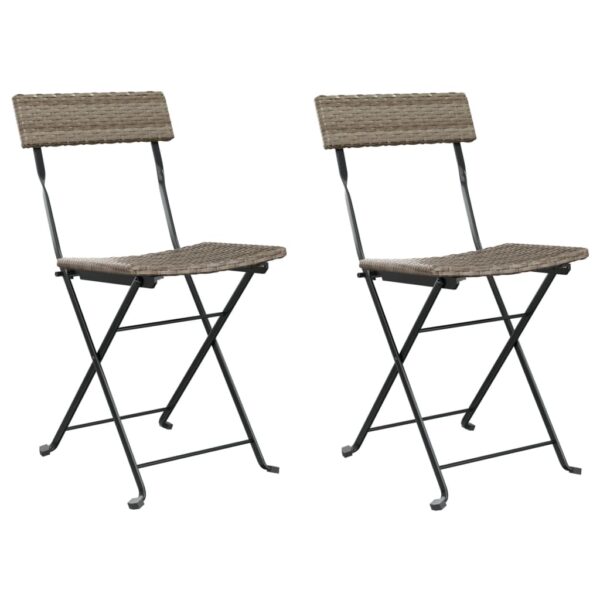 vidaXL Folding Bistro Chairs 2 pcs Gray Poly Rattan and Steel - Image 2