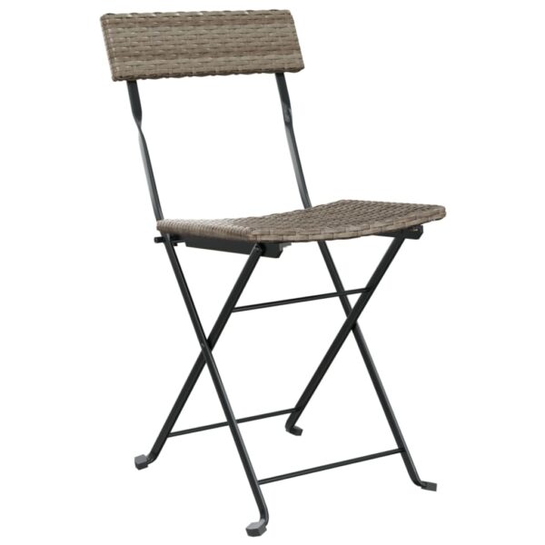 vidaXL Folding Bistro Chairs 2 pcs Gray Poly Rattan and Steel - Image 3