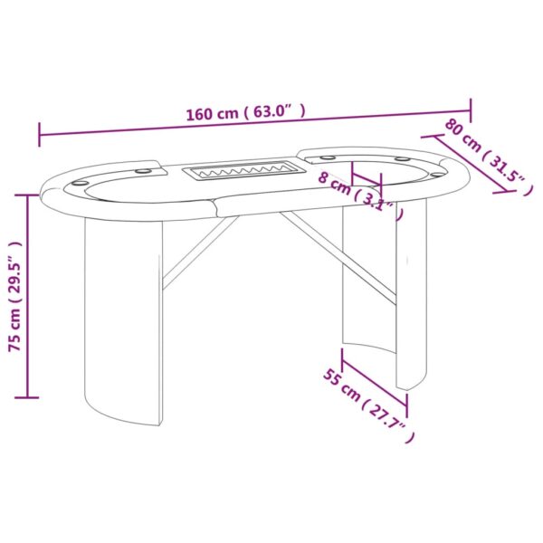 vidaXL 10-Player Poker Table with Chip Tray Green 63"x31.5"x29.5" - Image 6