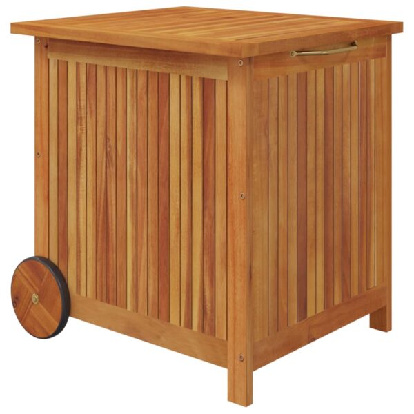 vidaXL Patio Storage Box with Wheels 23.6"x19.7"x22.8" Solid Wood Acacia - Image 2