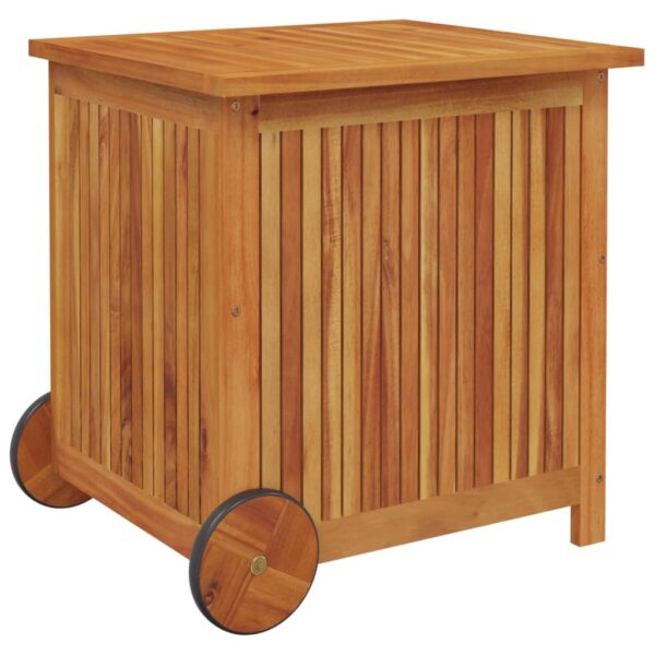 vidaXL Patio Storage Box with Wheels 23.6"x19.7"x22.8" Solid Wood Acacia - Image 3