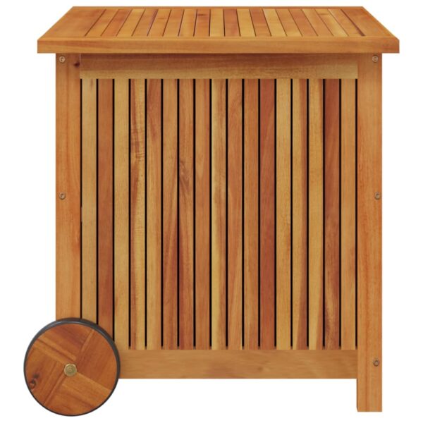 vidaXL Patio Storage Box with Wheels 23.6"x19.7"x22.8" Solid Wood Acacia - Image 4