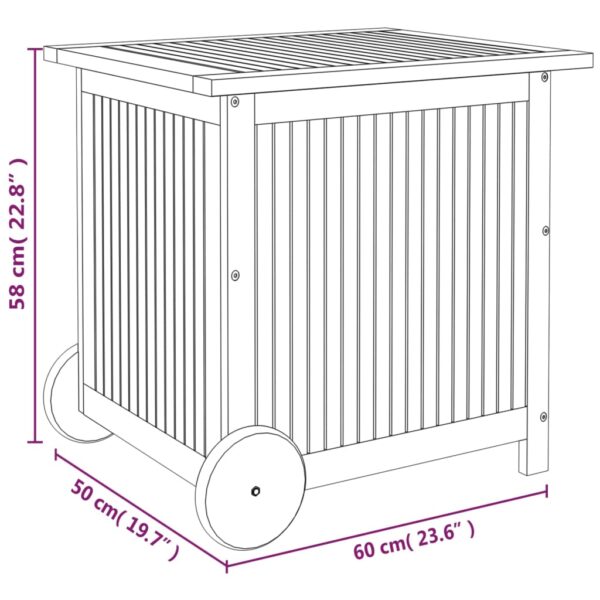 vidaXL Patio Storage Box with Wheels 23.6"x19.7"x22.8" Solid Wood Acacia - Image 8