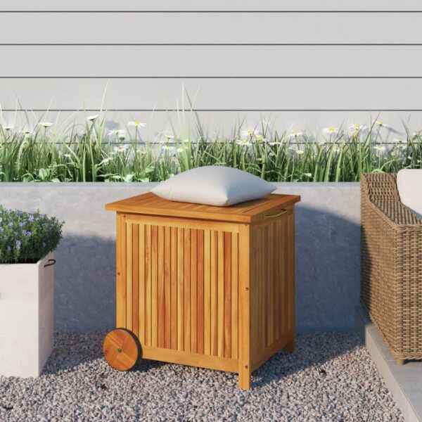 vidaXL Patio Storage Box with Wheels 23.6"x19.7"x22.8" Solid Wood Acacia