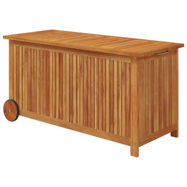 vidaXL Patio Storage Box with Wheels 44.5"x19.7"x22.8" Solid Wood Acacia - Image 2