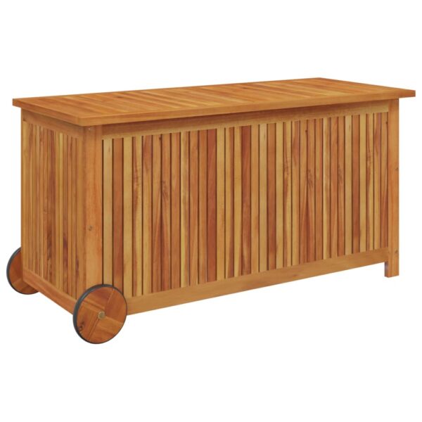 vidaXL Patio Storage Box with Wheels 44.5"x19.7"x22.8" Solid Wood Acacia - Image 3