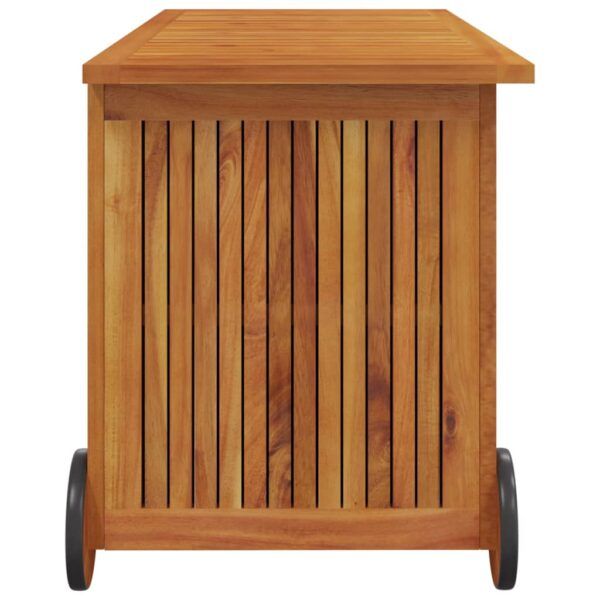 vidaXL Patio Storage Box with Wheels 44.5"x19.7"x22.8" Solid Wood Acacia - Image 5