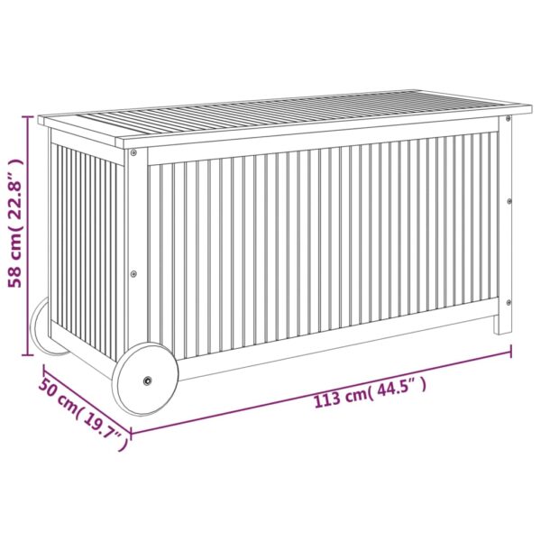 vidaXL Patio Storage Box with Wheels 44.5"x19.7"x22.8" Solid Wood Acacia - Image 8