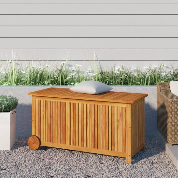 vidaXL Patio Storage Box with Wheels 44.5"x19.7"x22.8" Solid Wood Acacia