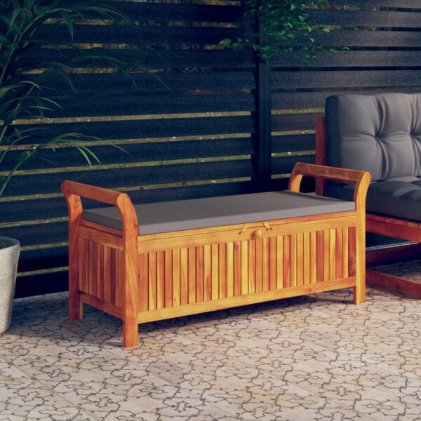 vidaXL Patio Storage Bench with Cushion 49.6" Solid Wood Acacia