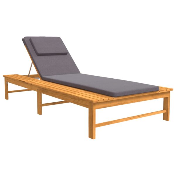 vidaXL Sun Lounger with Dark Gray Cushion and Pillow Solid Wood Acacia - Image 2