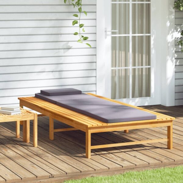 vidaXL Sun Lounger with Dark Gray Cushion and Pillow Solid Wood Acacia - Image 3