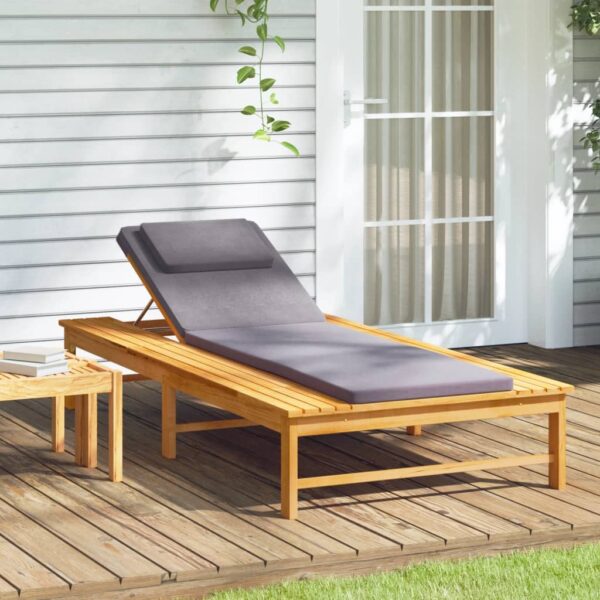 vidaXL Sun Lounger with Dark Gray Cushion and Pillow Solid Wood Acacia