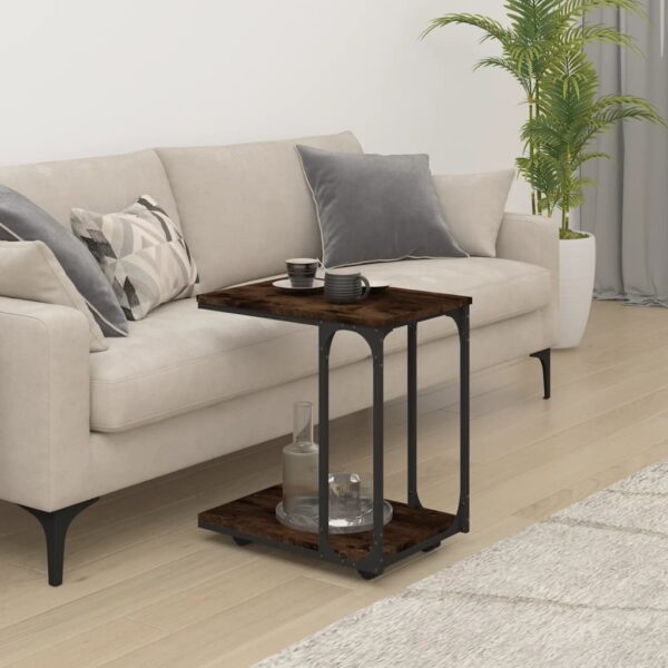 vidaXL Side Table with Wheels Smoked Oak 19.7"x13.8"x21.9" Engineered Wood - Image 3