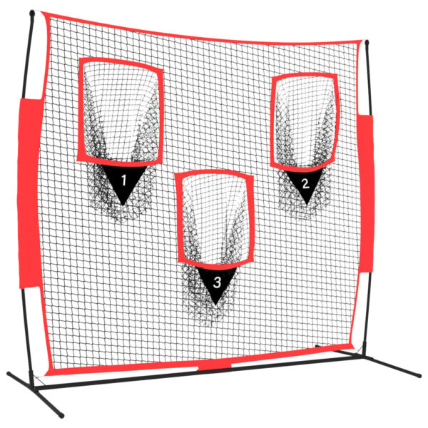 vidaXL Portable Baseball Net Black and Red 72"x41.3"x72" Polyester - Image 2