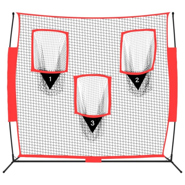 vidaXL Portable Baseball Net Black and Red 72"x41.3"x72" Polyester - Image 3