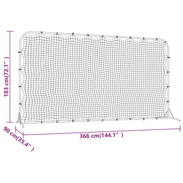 vidaXL Football Rebounder Net Black 144.1"x35.4"x72" HDPE - Image 7