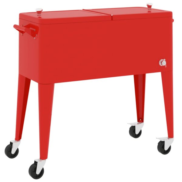 vidaXL Cooler Cart with Wheels Red 36.2"x16.9"x35" - Image 2