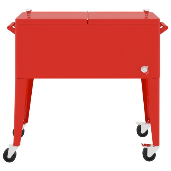 vidaXL Cooler Cart with Wheels Red 36.2"x16.9"x35" - Image 3