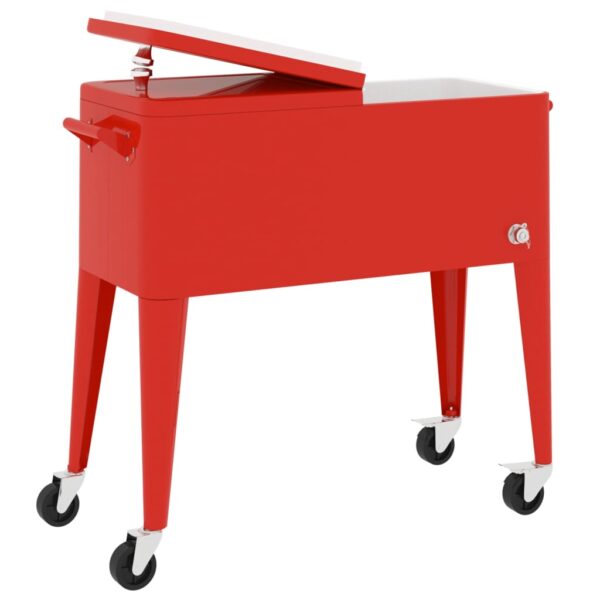 vidaXL Cooler Cart with Wheels Red 36.2"x16.9"x35" - Image 4