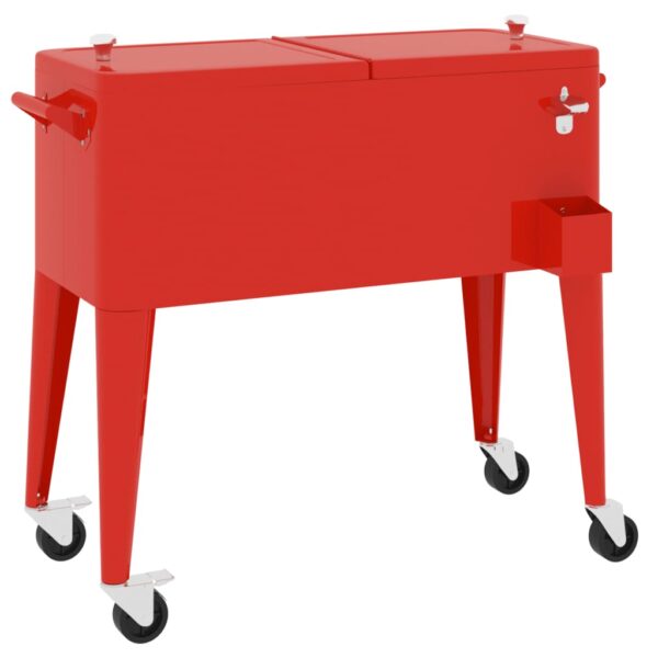 vidaXL Cooler Cart with Wheels Red 36.2"x16.9"x35" - Image 6