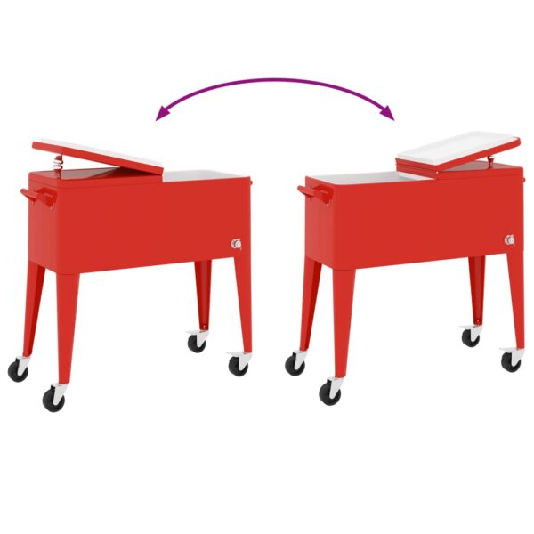 vidaXL Cooler Cart with Wheels Red 36.2"x16.9"x35" - Image 7