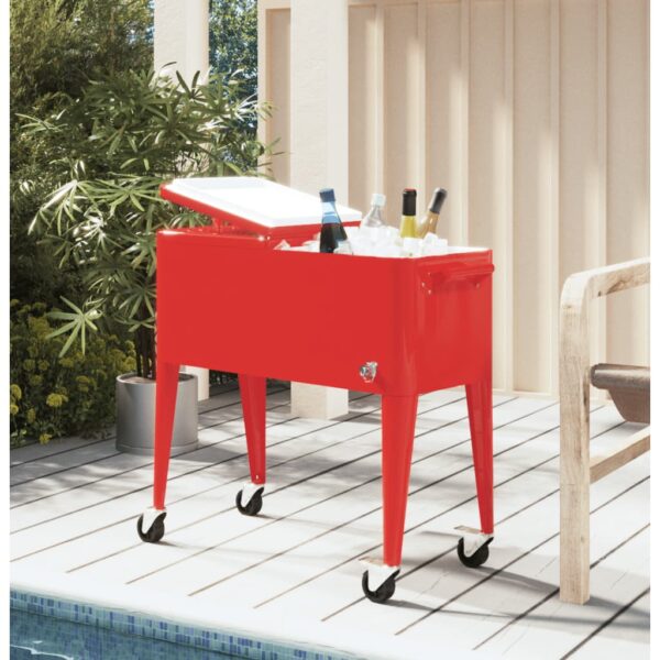 vidaXL Cooler Cart with Wheels Red 36.2"x16.9"x35"