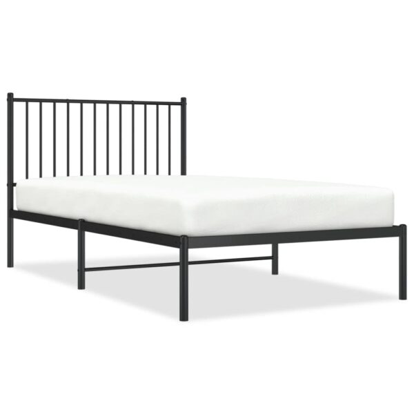 vidaXL Metal Bed Frame with Headboard Black 39.4"x74.8" Twin - Image 2