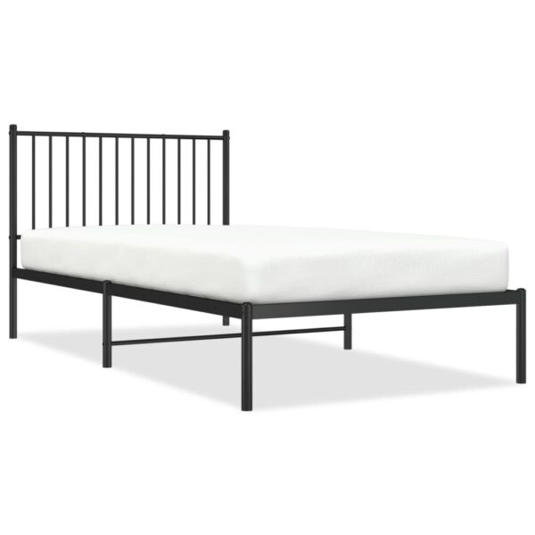 vidaXL Metal Bed Frame with Headboard Black 39.4"x78.7" - Image 2