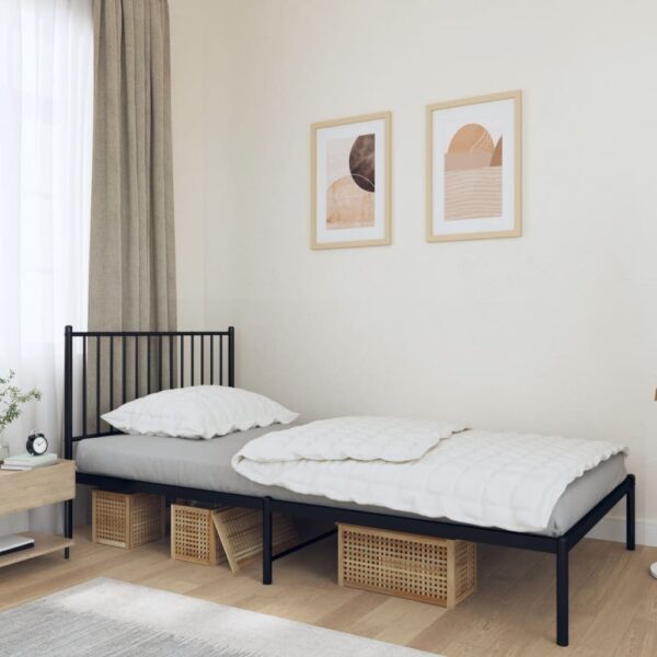 vidaXL Metal Bed Frame with Headboard Black 39.4"x78.7"