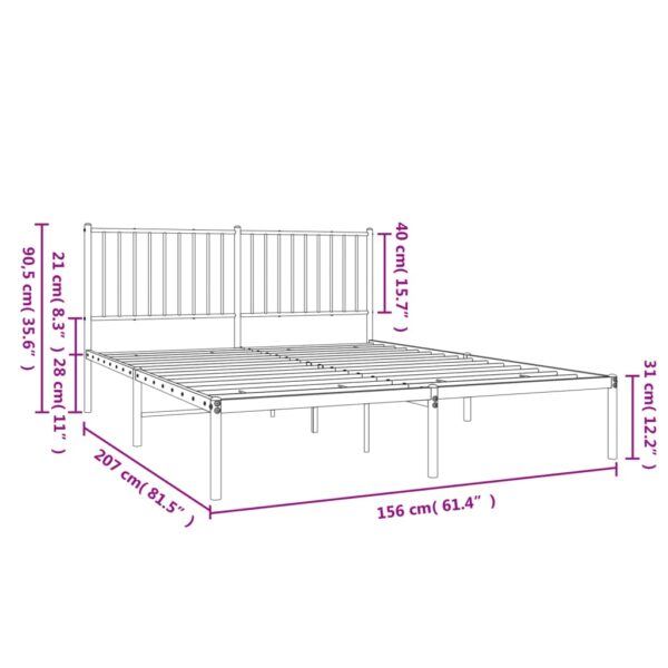 vidaXL Metal Bed Frame with Headboard Black 59.8"x78.7" - Image 9