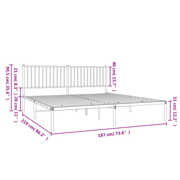 vidaXL Metal Bed Frame with Headboard Black 72"x83.9" California King - Image 9