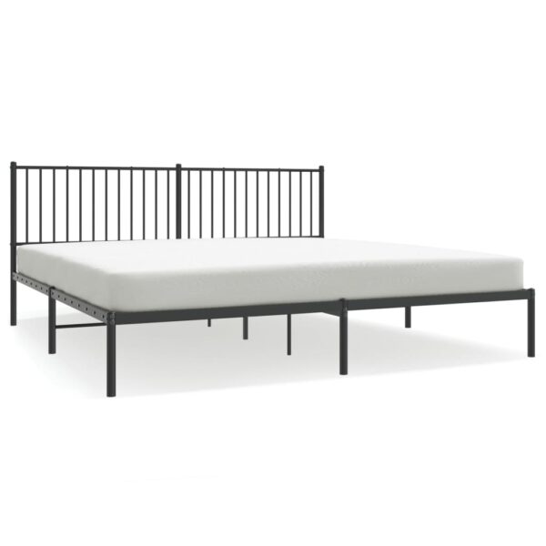 vidaXL Metal Bed Frame with Headboard Black 76"x79.9" King - Image 2