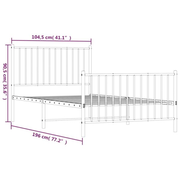 vidaXL Metal Bed Frame with Headboard and Footboard Black 39.4"x74.8" Twin - Image 9