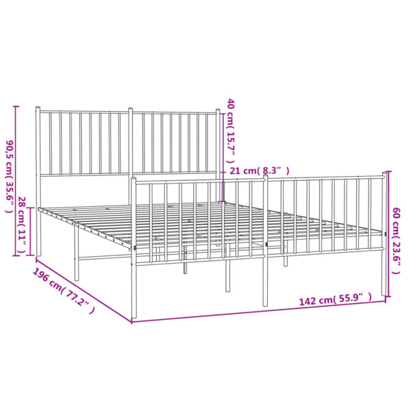 vidaXL Metal Bed Frame with Headboard and Footboard Black 53.9"x74.8" Full - Image 9