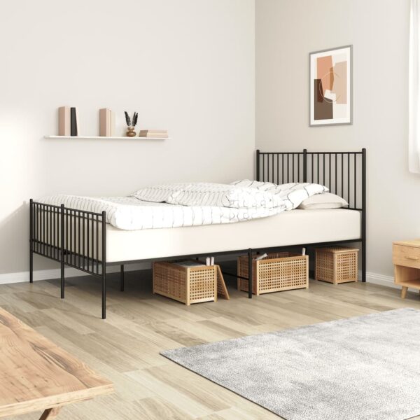 vidaXL Metal Bed Frame with Headboard and Footboard Black 53.9"x74.8" Full