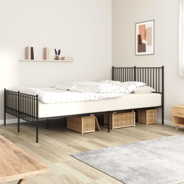 vidaXL Metal Bed Frame with Headboard and Footboard Black 59.8"x78.7"