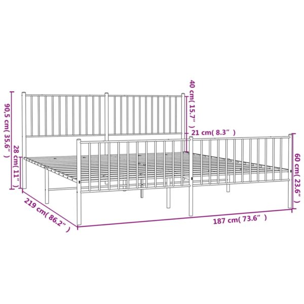 vidaXL Metal Bed Frame with Headboard&Footboard Black 72"x83.9" California King - Image 9