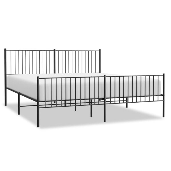 vidaXL Metal Bed Frame with Headboard and Footboard Black 76"x79.9" King - Image 2