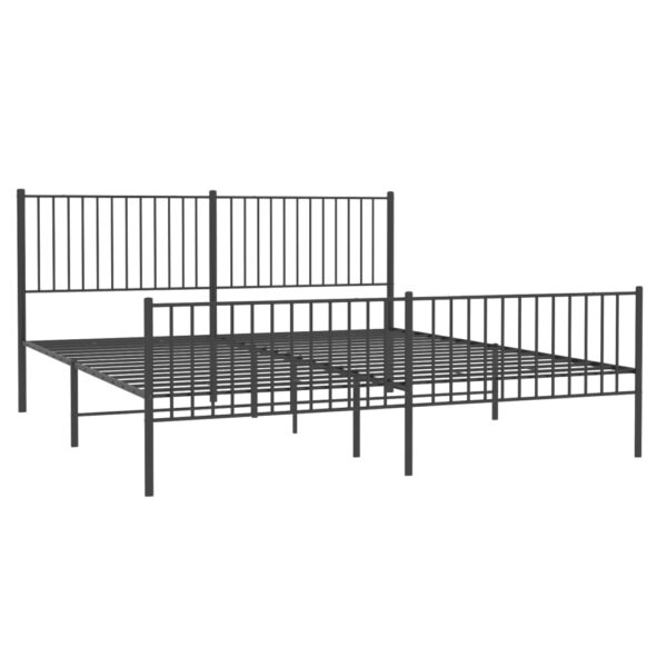 vidaXL Metal Bed Frame with Headboard and Footboard Black 76"x79.9" King - Image 4